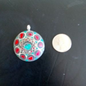 Turquoise, coral resin ss pendant